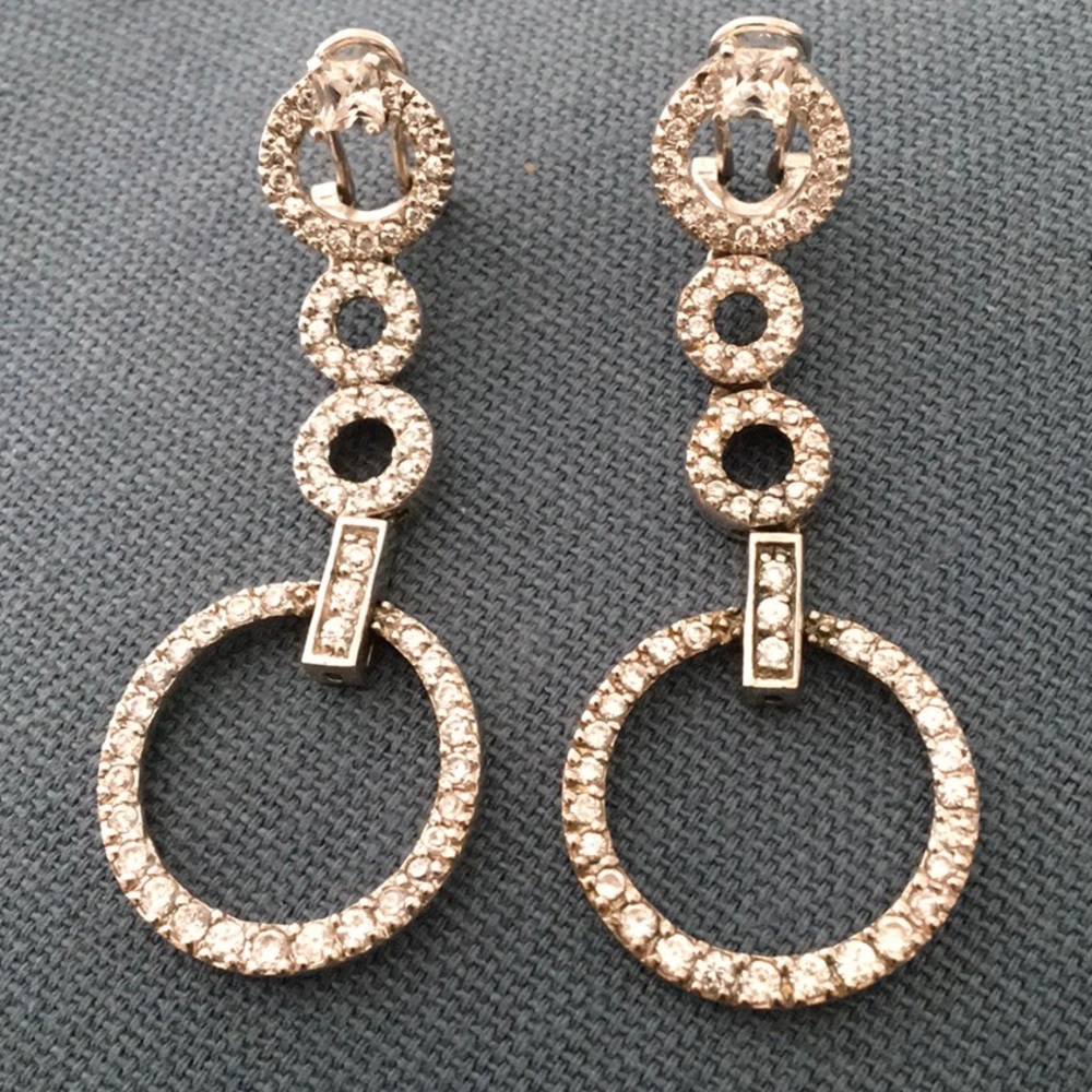 Sterling Silver Crystal Dangle Circle Earrings - image 1